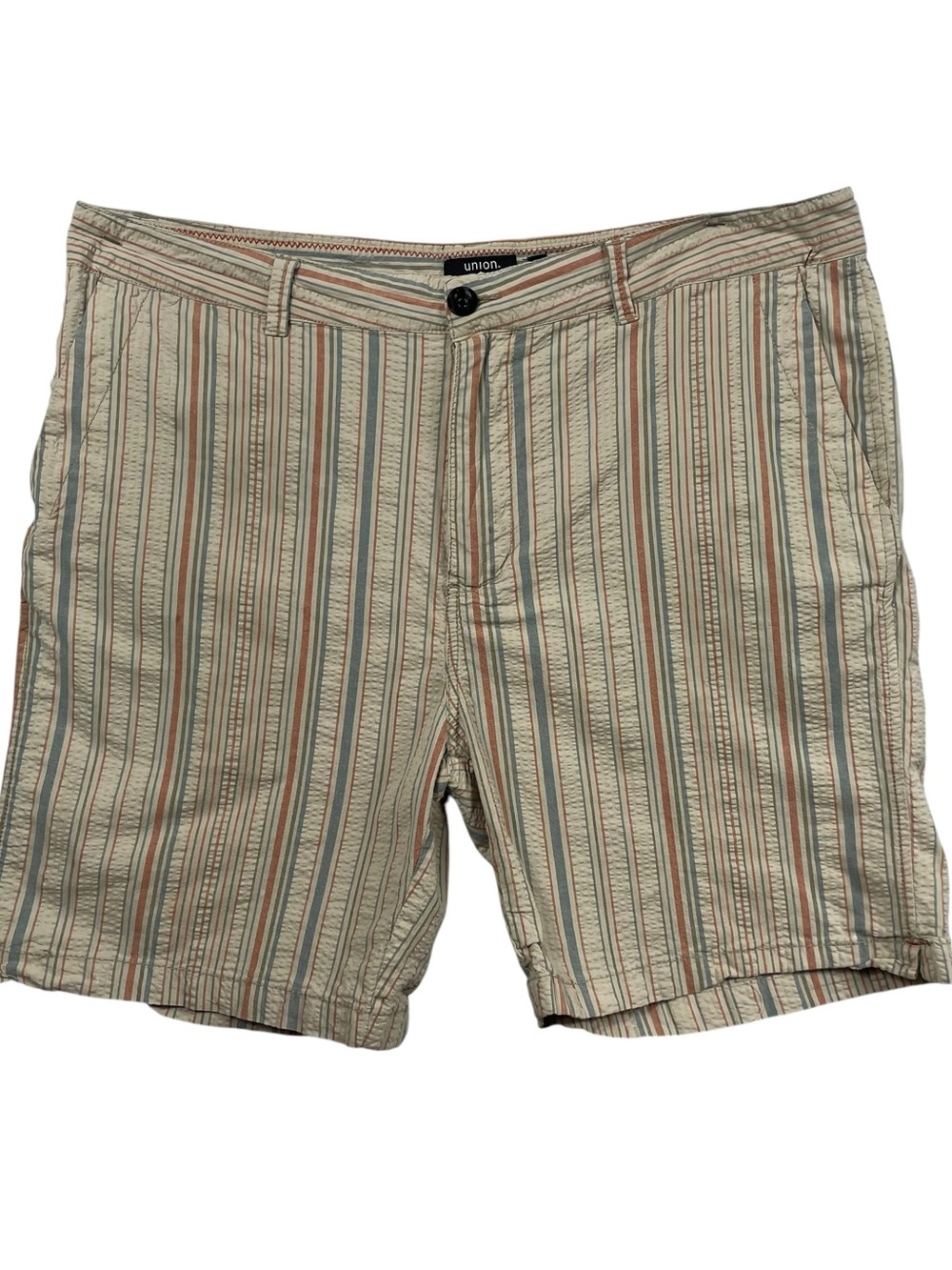 Union Paloma Seersucker Chino Shorts 38 Khaki Stripe